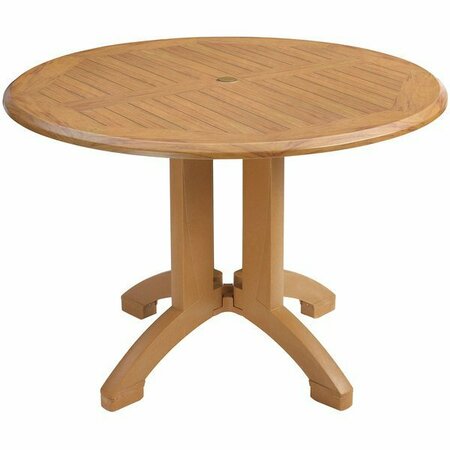GROSFILLEX UT380008 Winston 42'' Teak Decor Round Molded Melamine Pedestal Table with Umbrella Hole 383US240608